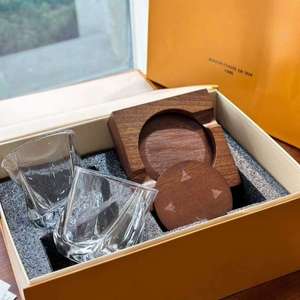 Ensemble de verres en verre avec sous-verres en bois, 2 pièces, verres transparents et sous-verres en bois, ensemble de cadeaux pour les boissons, produits ménagers - Product Image 2