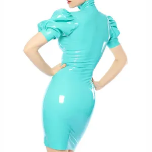 Nouvelle robe en Latex pour femmes, noire avec taille rouge XXS-XXL