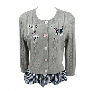 Combinaison de tricot et de tissu tissé Broderie au <span class=keywords><strong>crochet</strong></span> <span class=keywords><strong>Cardigan</strong></span> à manches longues pour fille avec boutons colorés - Product Image 3