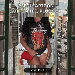 Peeqi B6k2547 <b>Women's</b> Casual Oversized Loose 100% Cotton Eco-Friendly Breathable Digital Printed Cartoon Print Short T-Shirts - Product Image 2