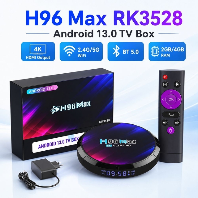H96 Max RK3528 Android 13 TV Box 4K WiFi 6 BT 5.0 HDR10 8K H.265 Decoding Media Player