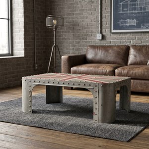 Mesa de Centro de Hierro Metálico Estilo Industrial Vintage con Diseño Union Jack Pintado, Mueble Ecológico y Duradero para Sala de Estar, Hogar o Villa - Product Image 2