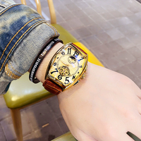 Sewor077 hombres clásicos de cuero de lujo transparente luminoso personalizado caso moda hombres cuadrado reloj mecánico automático para hombres