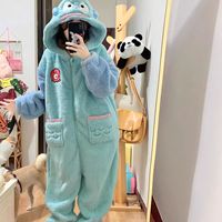 Pyjama en peluche à capuche amusant pour couple, combinaison de détente en polaire corail, tenue de nuit pour fête d'Halloween IM147-W