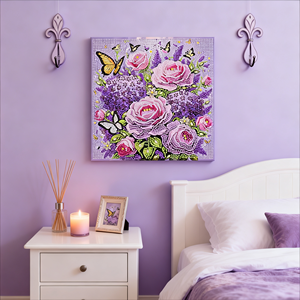 <span class=keywords><strong>Bouquet</strong></span> <span class=keywords><strong>de</strong></span> roses roses élégantes en tissu <span class=keywords><strong>de</strong></span> dessin animé créatif DIY, papillons jaunes, <span class=keywords><strong>peinture</strong></span> <span class=keywords><strong>de</strong></span> perles violettes, pour débutants et adultes, décoration intérieure moderne - Product Image 5