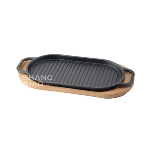 Hot Sale Non-Stick Sizzling Beef Tray with <strong>Wooden</strong> Base BBQ Grill Griddle Pan for Restaurant Cast Iron Sizzler <strong>Plate</strong> - Product Image 4