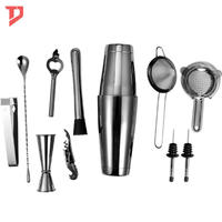 Ensemble de shakers à cocktails TJMetal Factory, 12 pièces, kit de barman en acier inoxydable Boston avec support, outils de bar professionnels