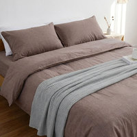 Ensemble de literie 4 pièces en coton pur teint en fil, couleur unie, avec drap plat, personnalisable