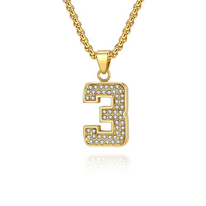Unisex street style number pendant hip-hop style <b>titanium</b> steel gold-plated full diamond necklace, niche and high-end. - Product Image 5