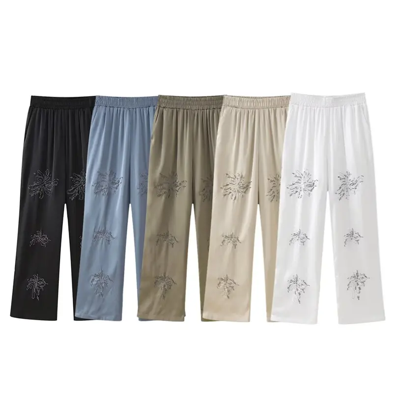 TAOP & ZA 2024 primavera nueva ropa de mujer 5 colores moda suelta bordada cintura alta pantalones casuales 4786044 4786059