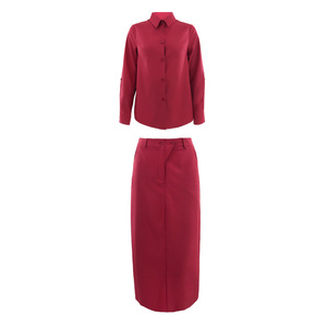 Women's Solid Color Business Casual Long-Sleeve Shirt & Collared Midi <b>Skirt</b> Two-Piece Set Fashion - Product Image 2