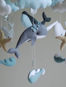 Mobile de bébé fait main en peluche pour la chambre de bébé, cadeau de naissance, animaux marins, baleine, narval, <span class=keywords><strong>dauphin</strong></span>, décoration suspendue pour garçon - Product Image 2