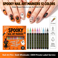 Marqueur à ongles à base d'eau, pointe ultra fine, stylo de dessin pour Halloween, outils de peinture DIY pour ongles, support OEM, personnalisation