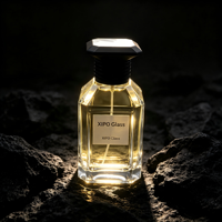 Flacon de parfum vide en verre carré de 50 ml, design luxueux et nouveau, fond épais, avec bouchon en bois lisse