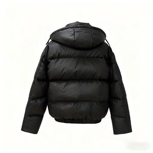 Blouson court en cuir <span class=keywords><strong>noir</strong></span> pour <span class=keywords><strong>femme</strong></span> avec capuche et cordon de serrage - Manteau chaud d'hiver - Product Image 3