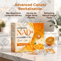 Fabricant de compléments liquides NAD+ en marque blanche, formule bien-être quotidienne liposomale en sachets orange, emballage personnalisé OEM