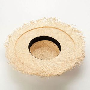 Sombrero de Paja Natural Bao de Lujo Personalizado, Semi-Acabado, con Ala Plana y Flecos - Product Image 6