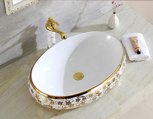 Lavabos en céramique plaqués or faits à la main à Chaozhou KD-03GBG pour salle de bain, lavabo à main en forme d'œuf charmant sur le plan de travail - Product Image 3