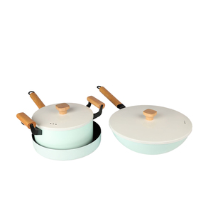 Factory Best Seller Modern Nonstick Enamel Cookware Set Lightweight Double <b>Ear</b> Soup Pot Bakelite Handle 5-Piece Tempered Glass - Product Image 1