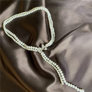 Collier clavicule en argent 925 avec pendentif en perle d'eau douce naturelle, perle ronde avec une forte luminosité, sans défaut, pour le style de la route - Product Image 3