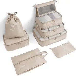 Cubos De Embalagem Para Mala 8 PCS Mala Organizador Saco Para Roupas Impermeável Leve Viagem Bagagem Sacos De Armazenamento Com Malha