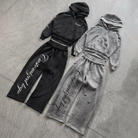 Ensemble survêtement personnalisé à double taille, sweat-shirt à capuche et pantalon de survêtement évasé, ensemble ample surdimensionné pour homme