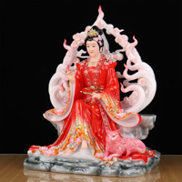 Statue de Reine Renarde à Neuf Queues, Renarde Spirituelle en Forme Véritable, Motif Floral, Ornement Poli, Quatre Grands Clans, Hu Renarde Rouge Immortelle