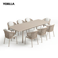 Ensemble table à manger de jardin rétractable en alliage d'aluminium design moderne mobilier d'extérieur durable pour hôtel villa ferme salle de sport