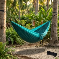Hamac de camping léger en nylon ripstop, capacité 200 kg, lit suspendu avec cordes et mousquetons pour 1 ou 2 personnes