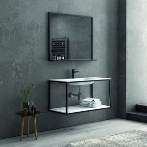 Kamalu SOP-100 100cm in stile industriale mobile da bagno da parete con struttura in metallo - Product Image 4
