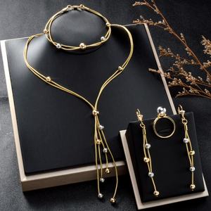 Bijoux fantaisie plaqués or 14 carats avec zircon, ensembles de bijoux de mariée avec des glands et des boules pour femmes, fiançailles, fête, mariage - Product Image 1