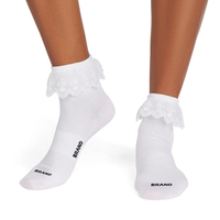 Chaussettes habillées décontractées pour femmes, longueur mi-mollet, avec logo personnalisé, design à volants et dentelle, couleur unie, haute qualité