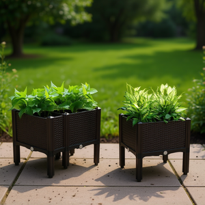 Bac à plantes rectangulaire surélevé marron pour jardin extérieur, idéal pour plantes, légumes et herbes, design moderne - Product Image 2