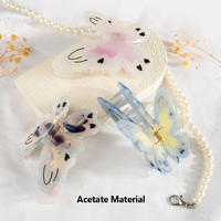 Pinza de Pelo con Diseño de Mariposa 3D, Estilo Francés, Acetato con Efecto Marmoleado, Agarre Fuerte Antideslizante, Marca Privada OEM