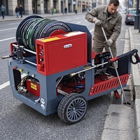 Machine de nettoyage de canalisations à distance 200 bars, équipement de débouchage de canalisations et de tuyaux avec moteur essence bicylindre 37 CV, 84 L/min