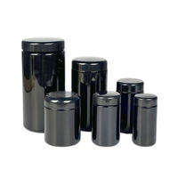 Bocaux en verre noir opaque anti-UV avec couvercles hermétiques, contenants multi-tailles anti-odeurs pour herbes/épices, vente en gros