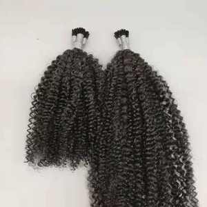 Venta caliente de alta calidad sin procesar K Tip Hair 100% cabello humano vietnamita Afro rizado I Tip extensión de cabello Color negro Natural - Product Image 6