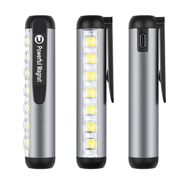 7 COB LED Torch Lamp With Magnetic Clip USB C Rechargeable Portable Pen Light