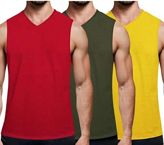 Camiseta sin mangas personalizada para hombre, de secado rápido, lisa, teñida, de poliéster, licra, para gimnasio, con cuello en v, sin mangas