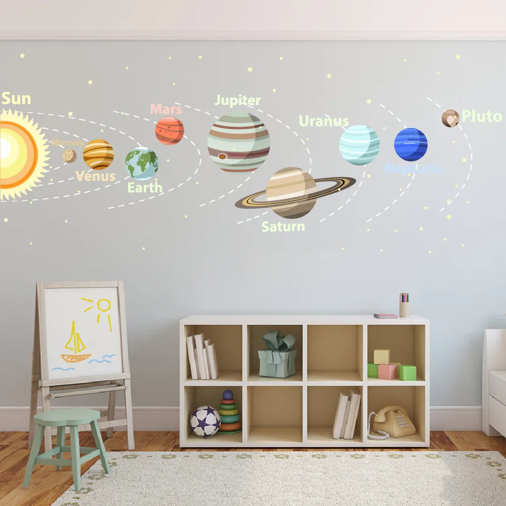 Removable pvc solar system planet wall sticker for Baby kids wall decoration educational Wall decals