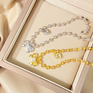 Trendy 18K Gold Plated Cute <b>Bracelets</b> 3MM Beads Charm Heart Bowknot <b>Bracelet</b> for Women - Product Image 4