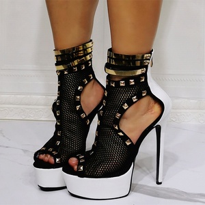 Sandalias de tacón alto fino con punta abierta para mujer, botines de malla con tachuelas en la parte superior, talla grande 47, para <span class=keywords><strong>primavera</strong></span> y verano, <span class=keywords><strong>2022</strong></span> - Product Image 5