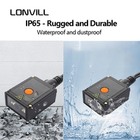 Escáner de Código de Barras Industrial Fijo LONVILL IP65 con Cable de 2 Metros, Gran Angular, Metal, Escaneo USB HID VCP para Cintas Transportadoras