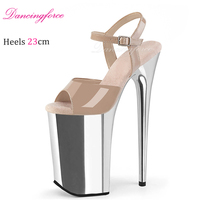 23CM/9 pouces Sexy Fetish Chrome Plateforme Stripper Open Toe Ankle Strap Léger Été Augmentation de la hauteur Spectacle Pole Dance