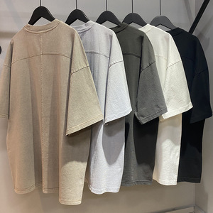 Kaos T-Shirt Lengan Pendek Batik <span class=keywords><strong>Patchwork</strong></span> Dicuci Model Old Washed Berkualitas Tinggi dan Berat, Desain Streetwear Kustom - Product Image 1