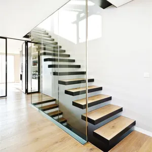Floating Staircase Stair Treads Wooden Invisible Cantilever Straight Floating Staircase Oak Wood Tread Stair