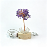Lampe d'ambiance USB colorée en copeaux de cristal naturel avec pointe de quartz brut et base en bois pour décoration de chambre - Offre Spéciale