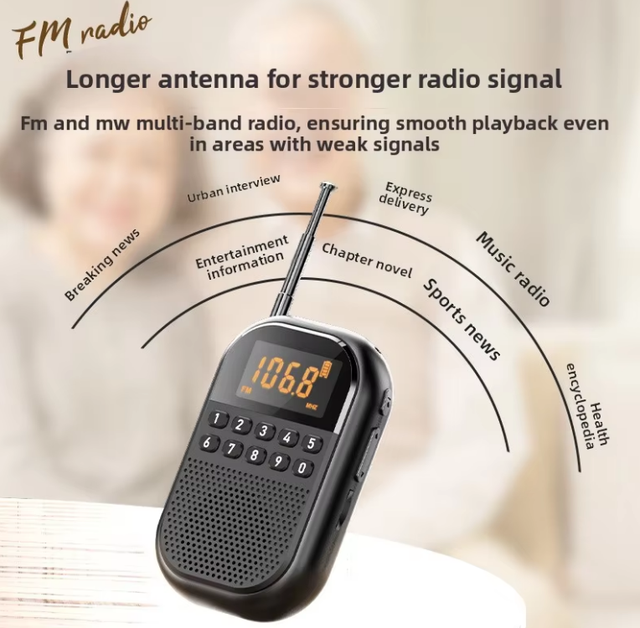 Rechargeable Portable Digital Display Pocket 1100mAh AM/FM Walkman Radio FM 76-108MHz TF Card Player Speaker Plastic 0-5W