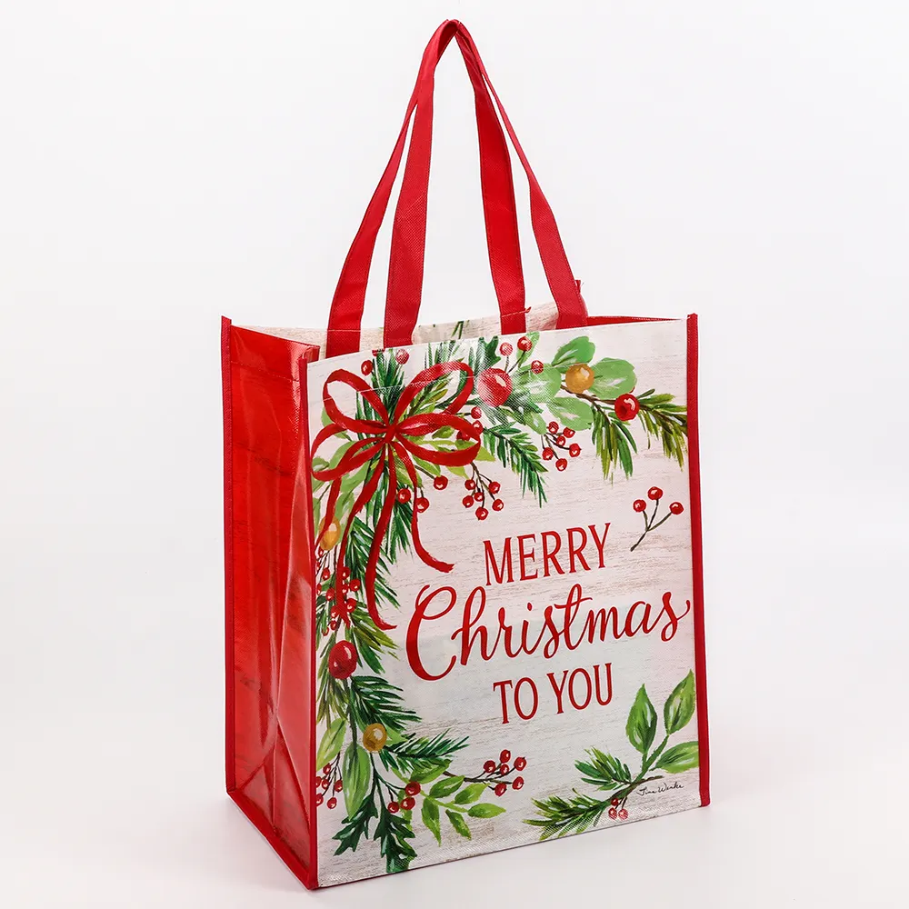 売れ筋カスタム再利用可能な食料品クリスマス不織布ショッピングトートバッグクリスマス収納バッグ