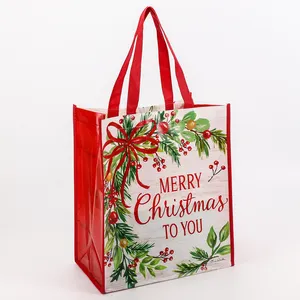 Sacolas de compras personalizadas não tecidas de Natal, sacolas de compras personalizadas reutilizáveis de Natal, sacolas de armazenamento de Natal de grande venda